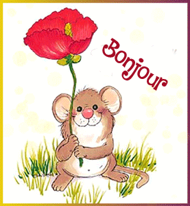 Gif animé bonjour souris fleurs